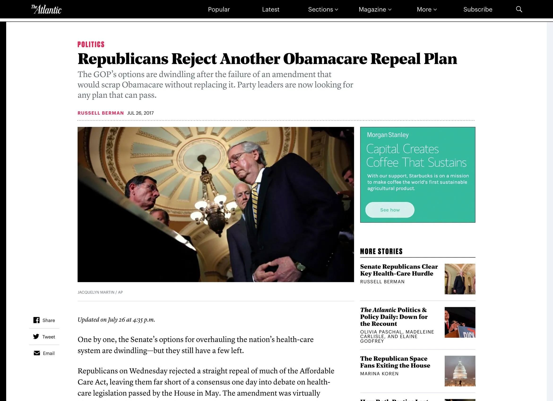 The redesigned Atlantic article page on desktop