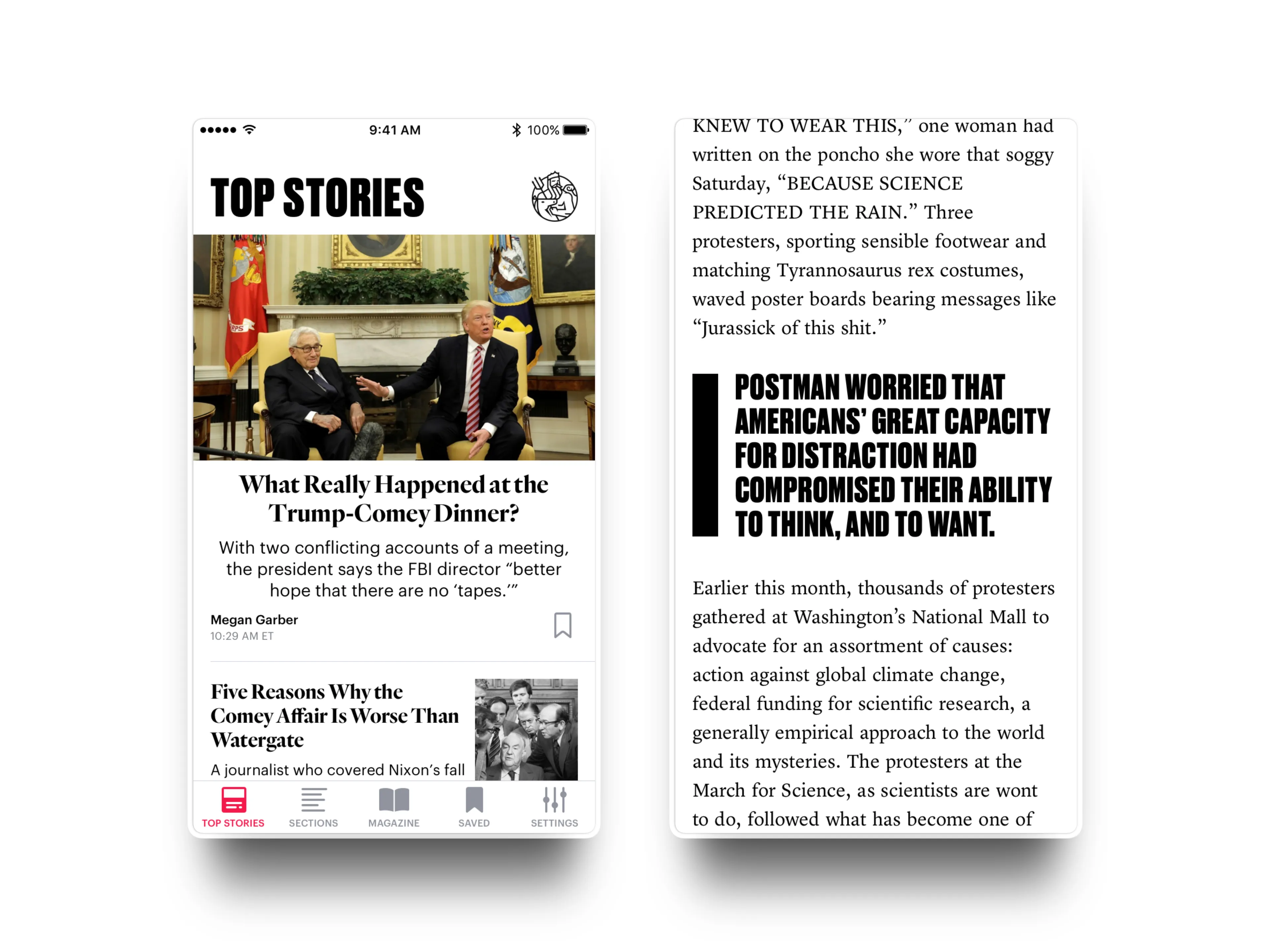 Top Stories feed and article typography in the iOS app