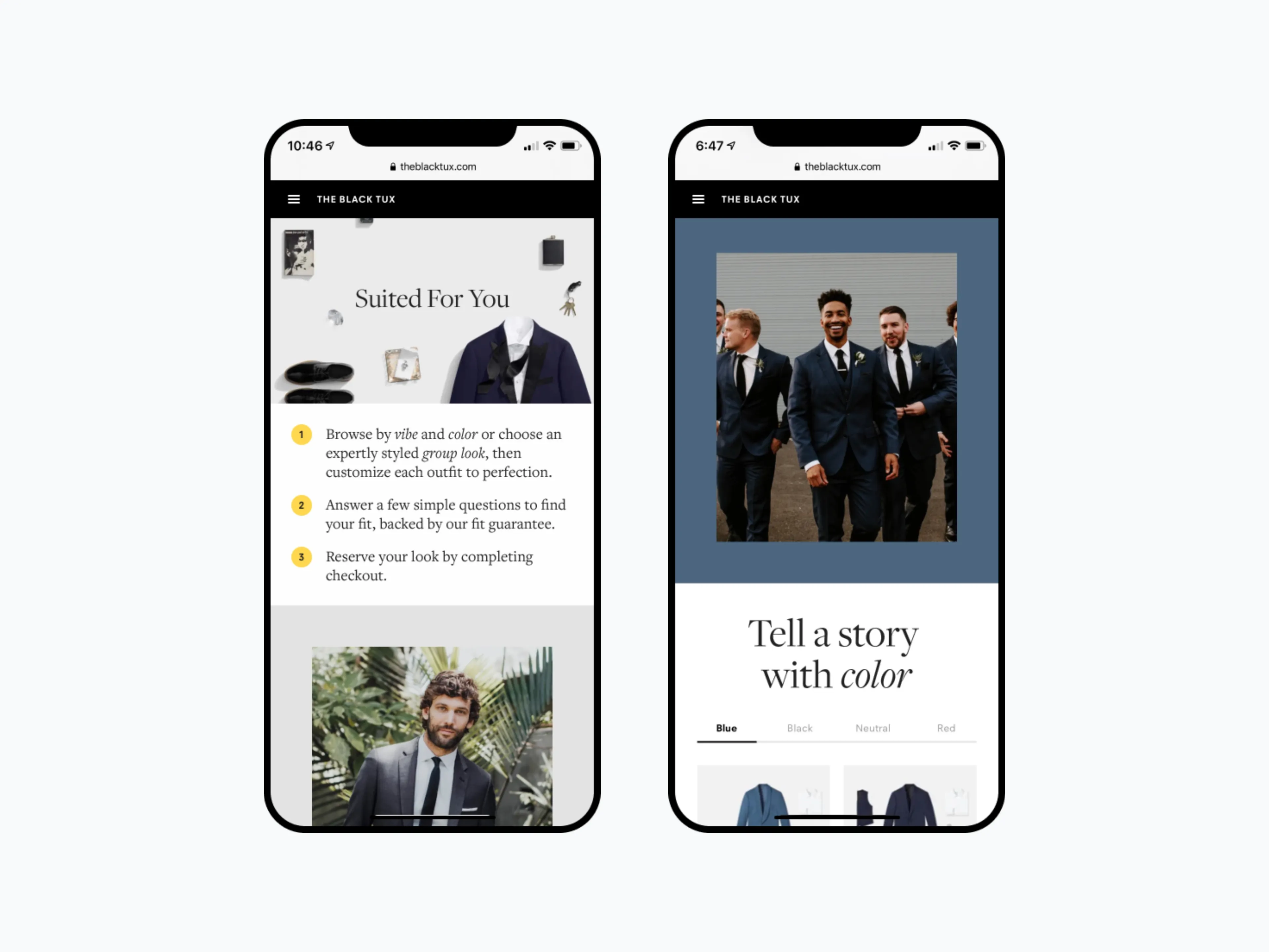 Mobile onboarding and browsing looks by color story